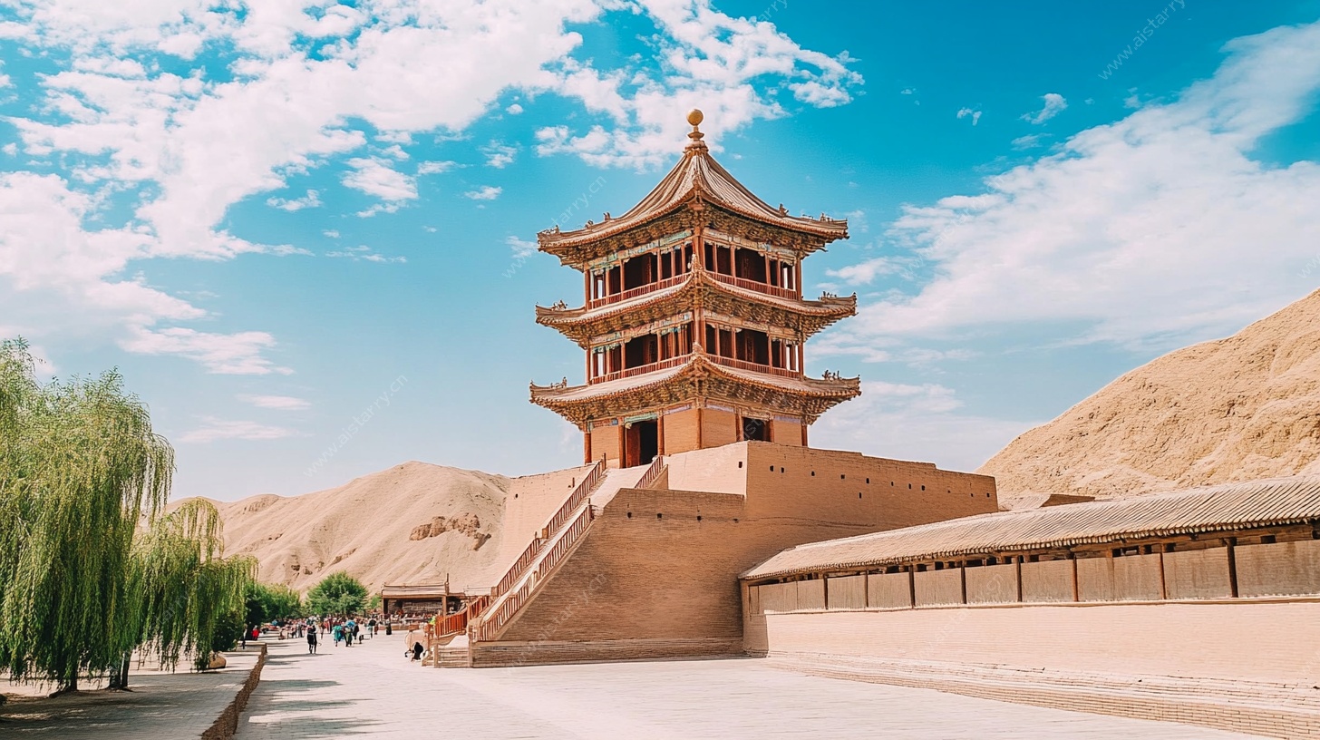 沙漠中的中式古楼阁