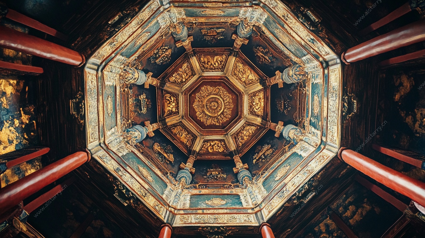 中式八角藻井内部景观