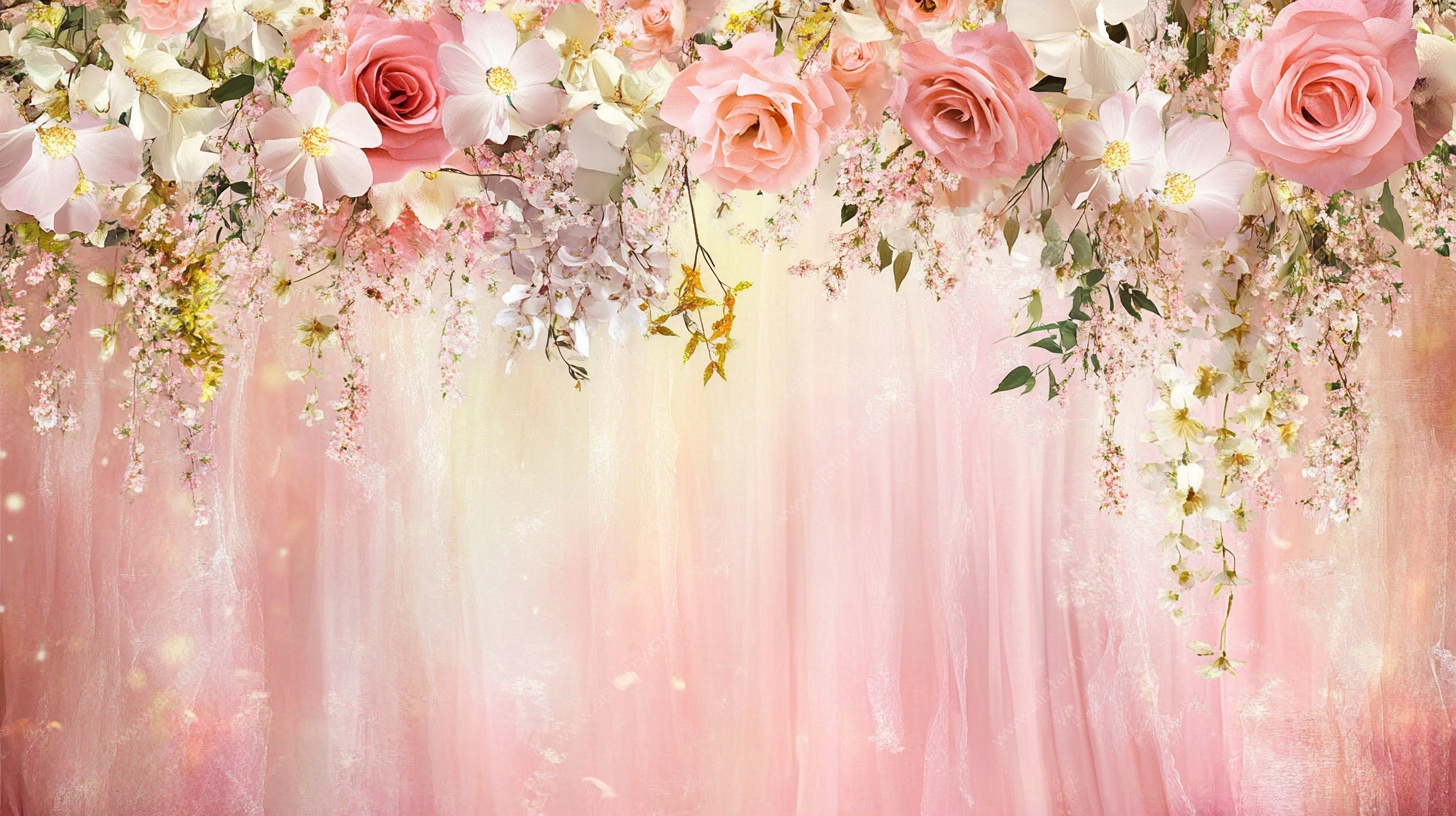 梦幻粉色花卉背景墙