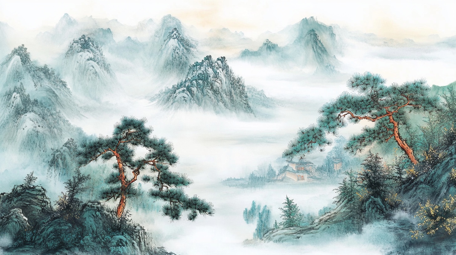 水墨山水间 松立云雾中