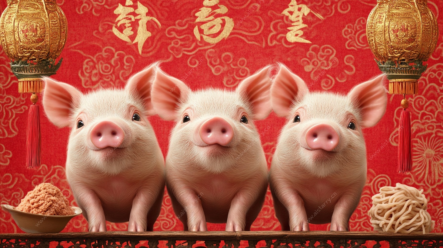 三只萌猪贺新春