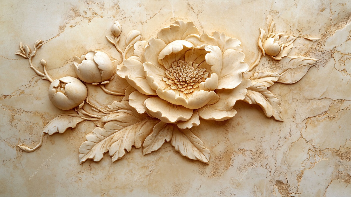 浮雕牡丹花卉装饰图案