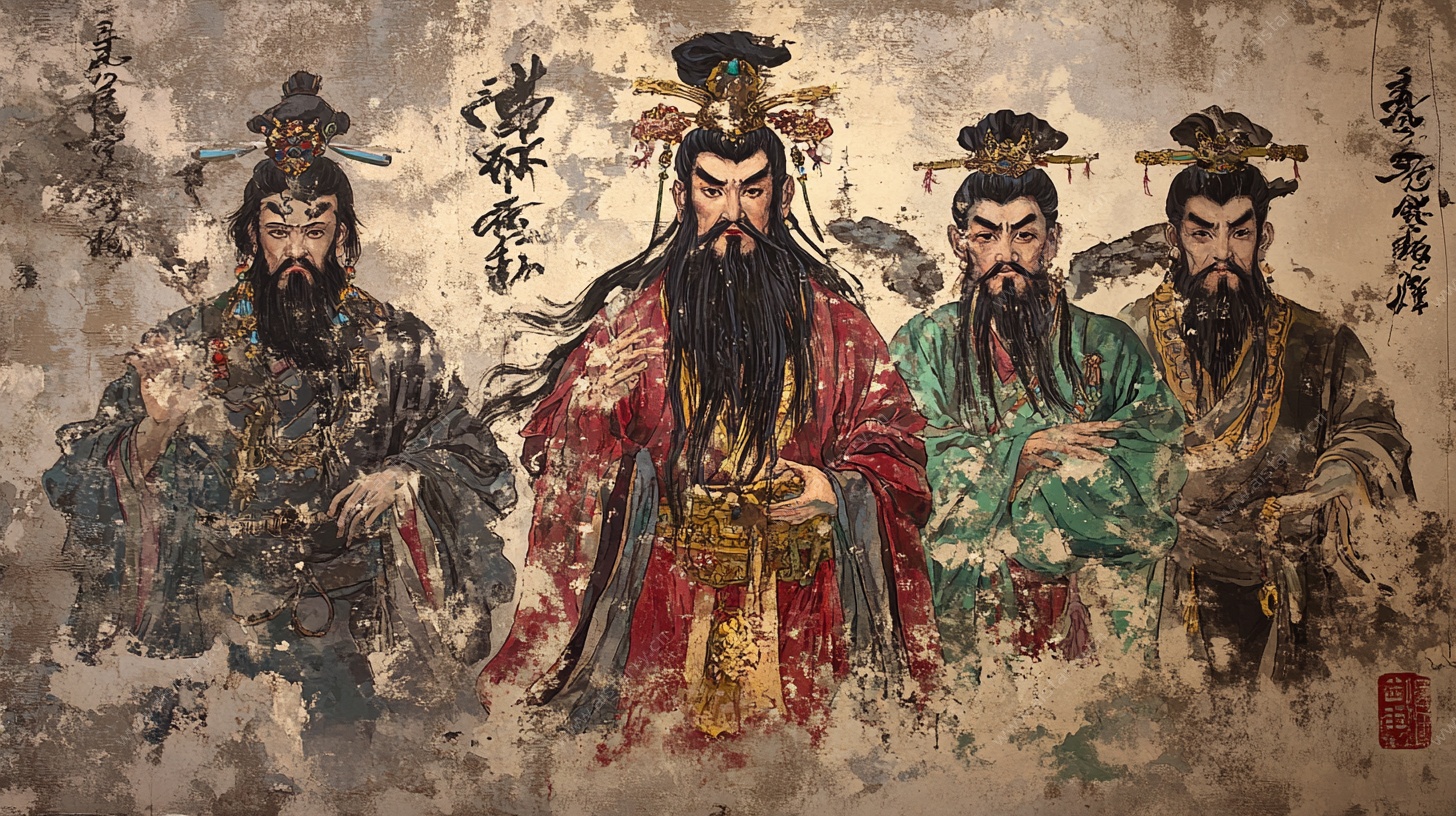 四位古装神祇形象画作