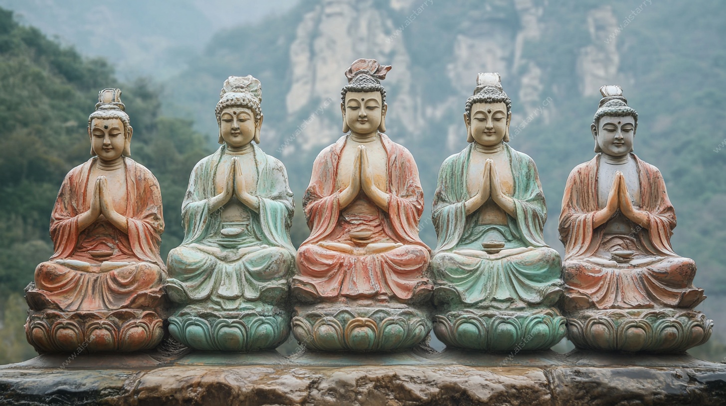 五尊坐式佛像景观