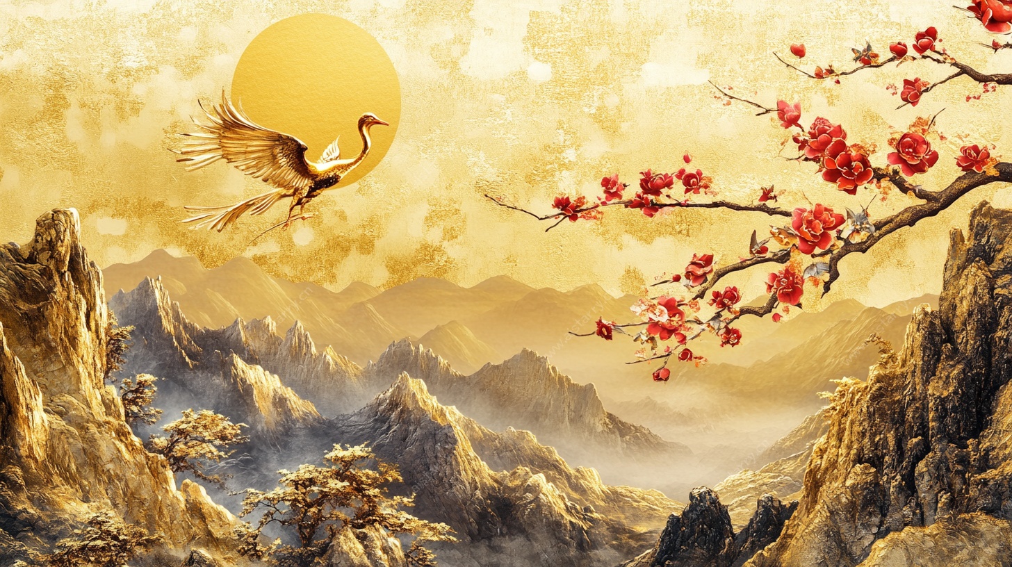 金晖瑞鹤映山川美景