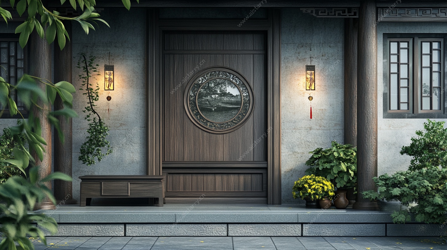 中式庭院古朴大门景观