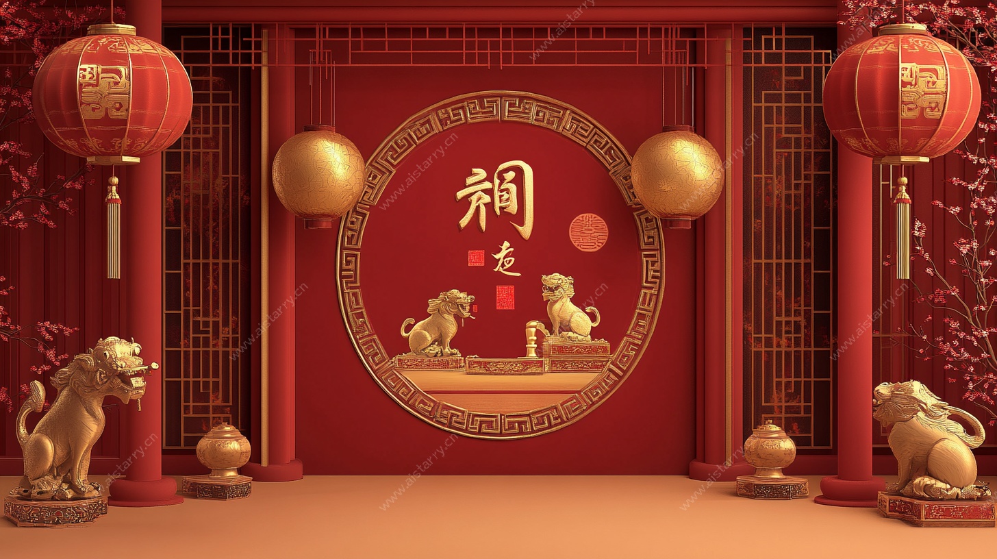 中式新春祠庙主题场景布置