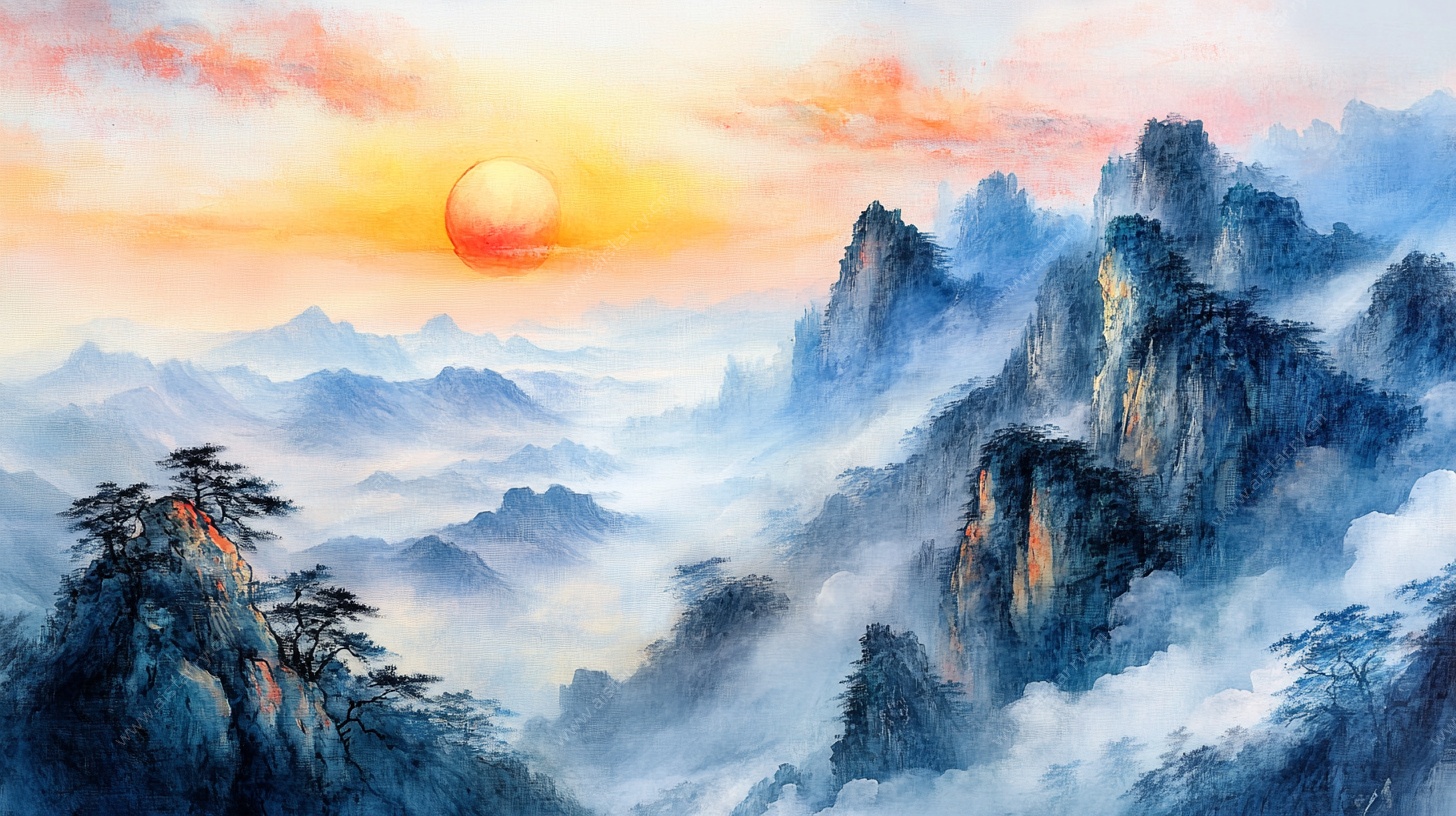 日出群山间壮丽景观