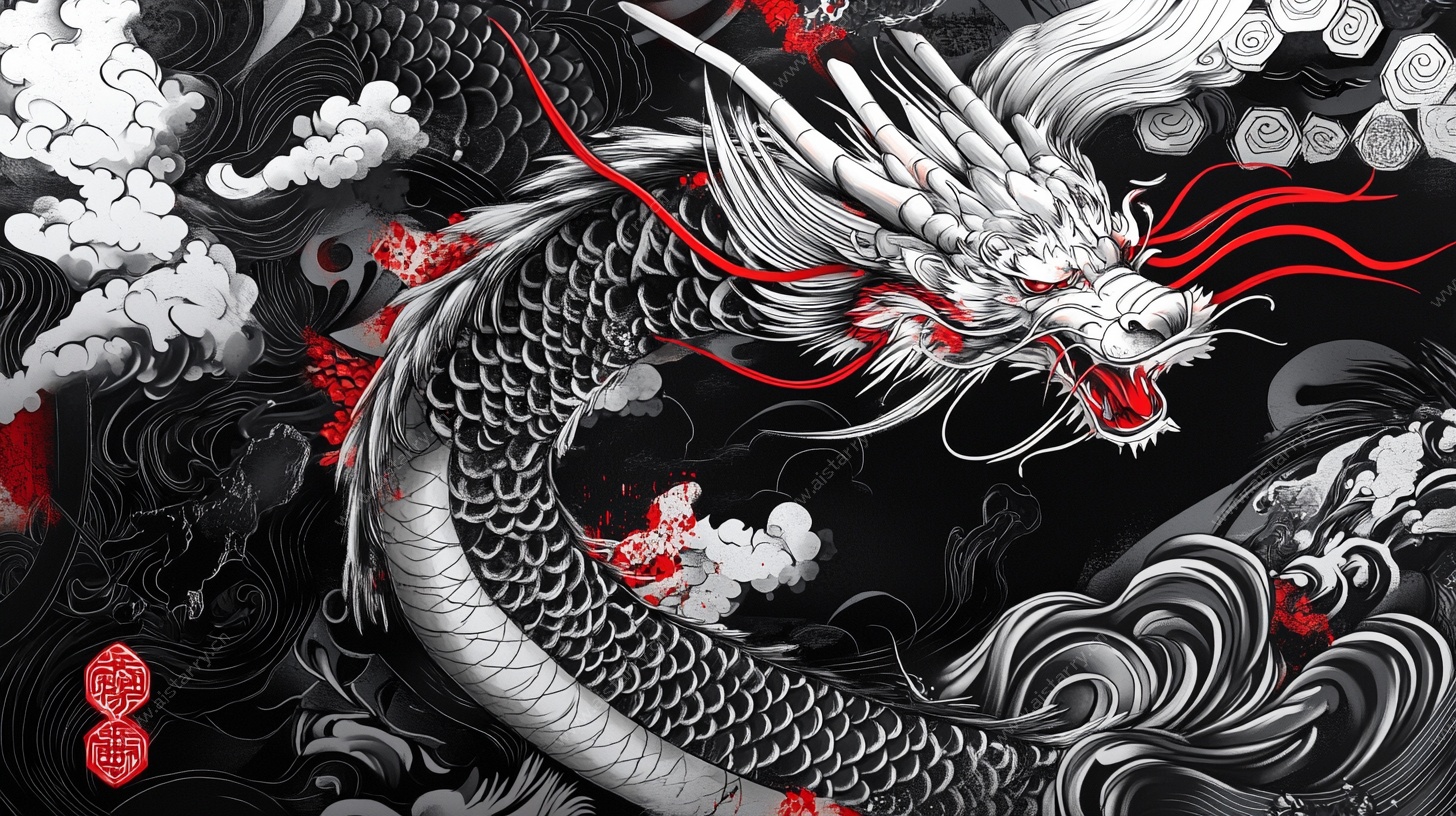 中式水墨巨龙插画