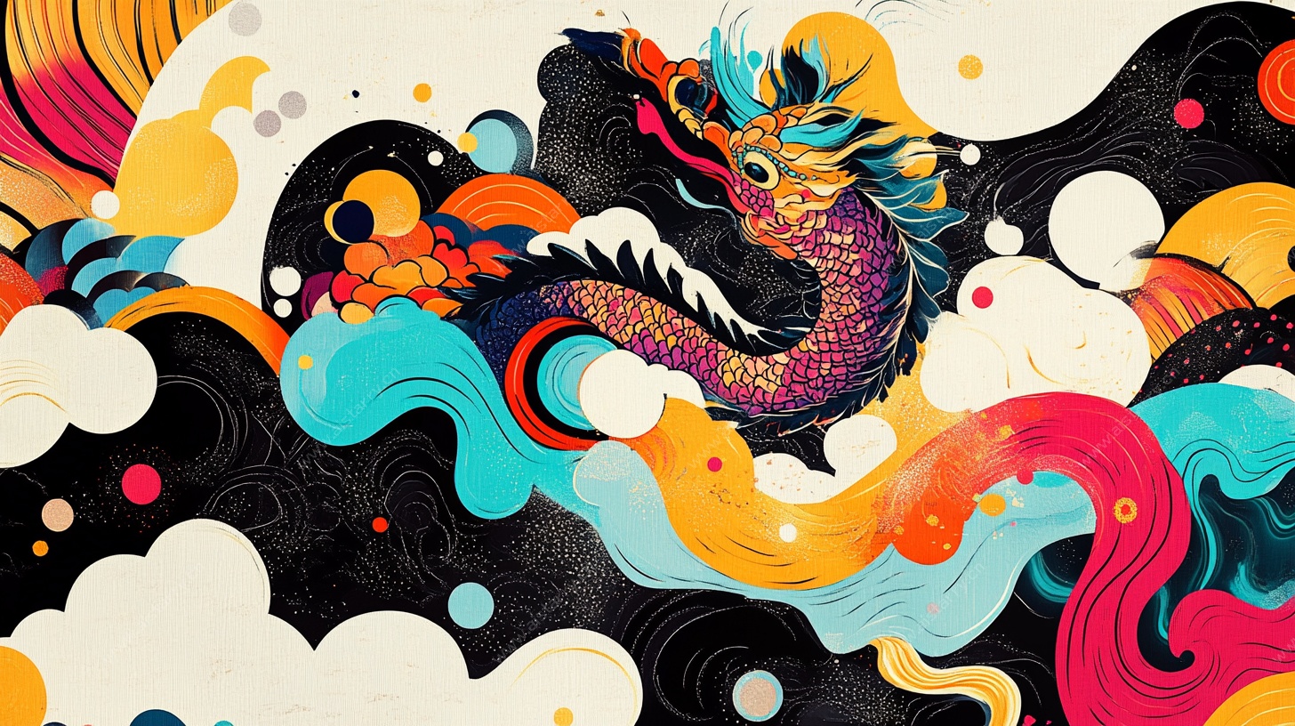 奇幻国风龙元素插画