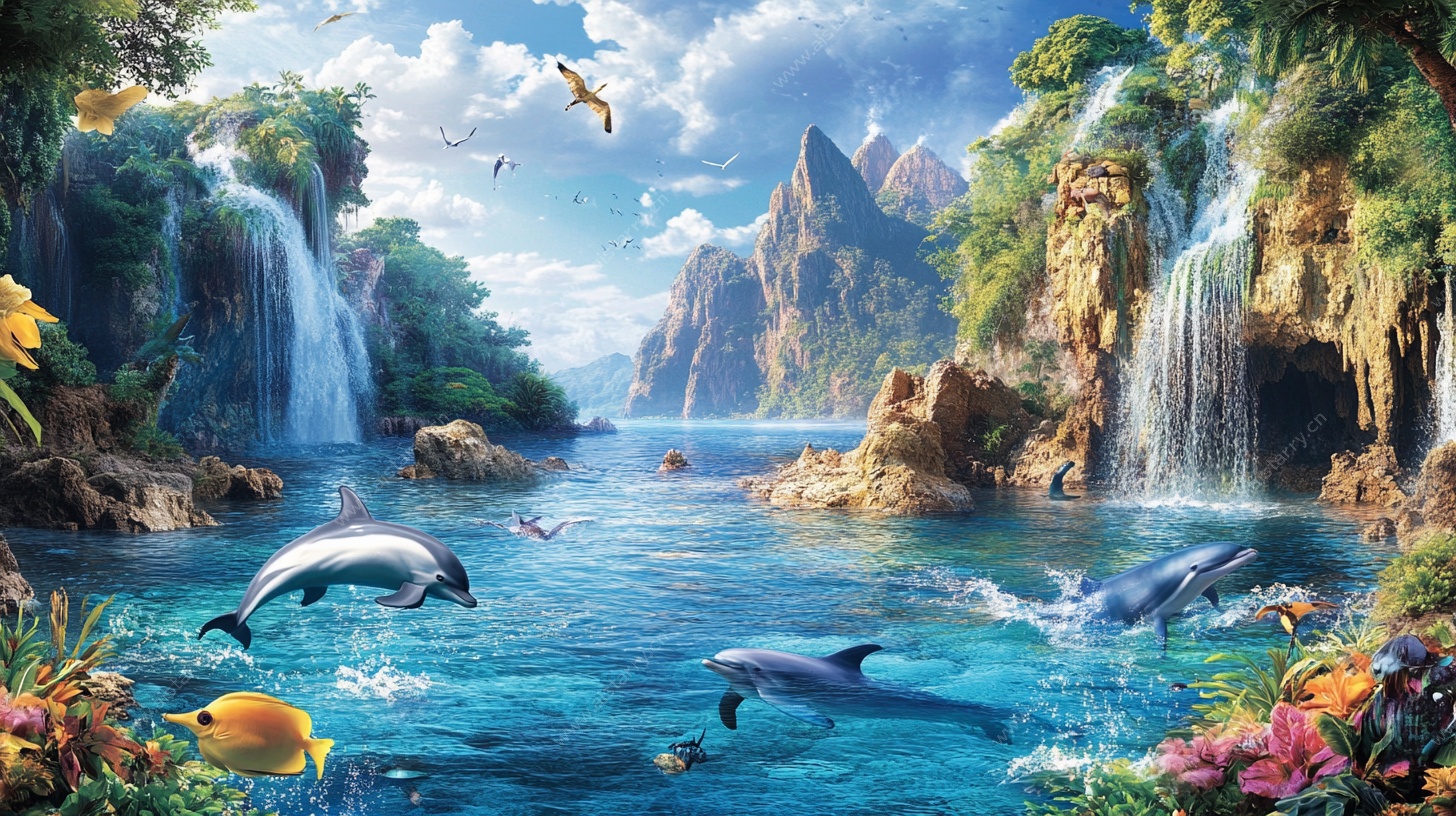 梦幻海底与瀑布奇幻景观