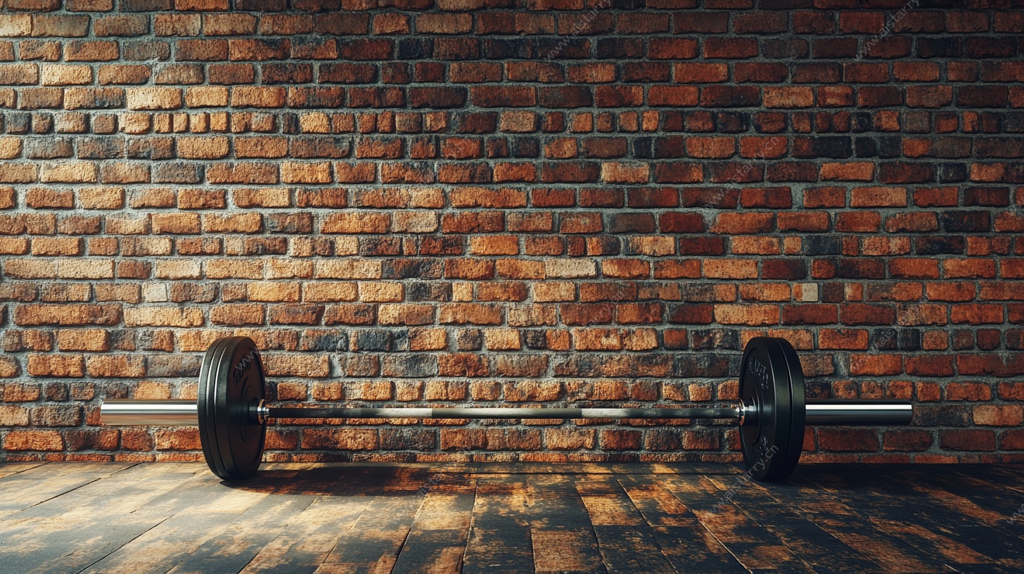 砖墙前的杠铃
