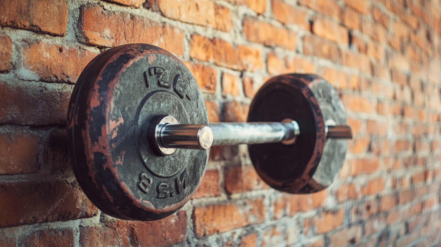 复古哑铃靠于砖墙旁