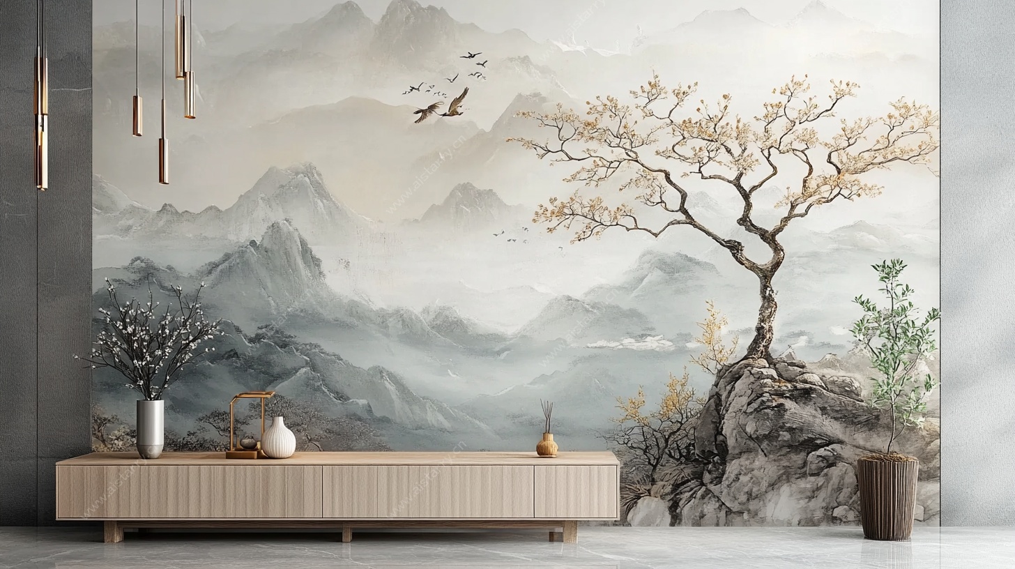 中式山水意境墙饰画面