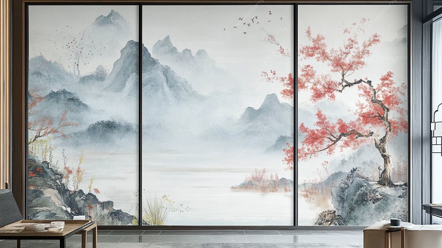 中式山水屏风装饰画