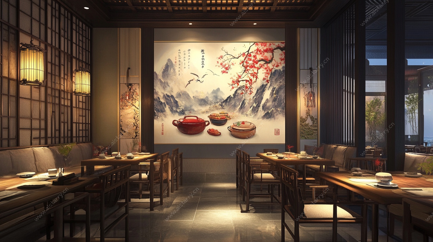 中式典雅餐厅室内场景