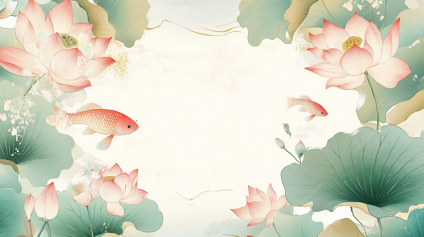 中式荷花锦鲤古风插画