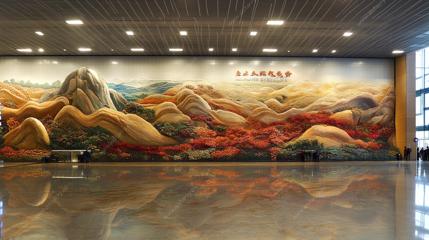 大厅中式山水壁画装饰