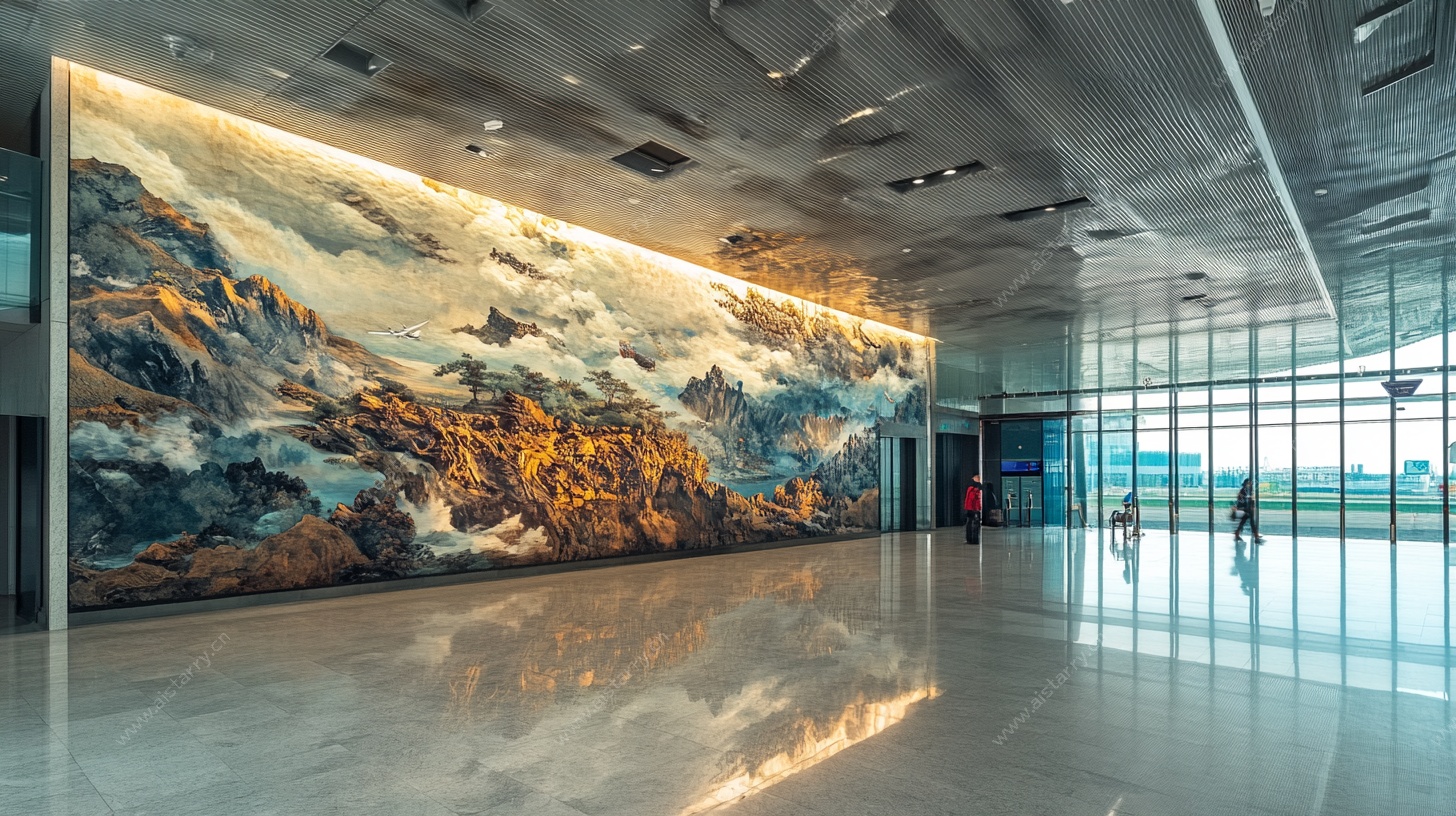 大厅中式山水壁画景观