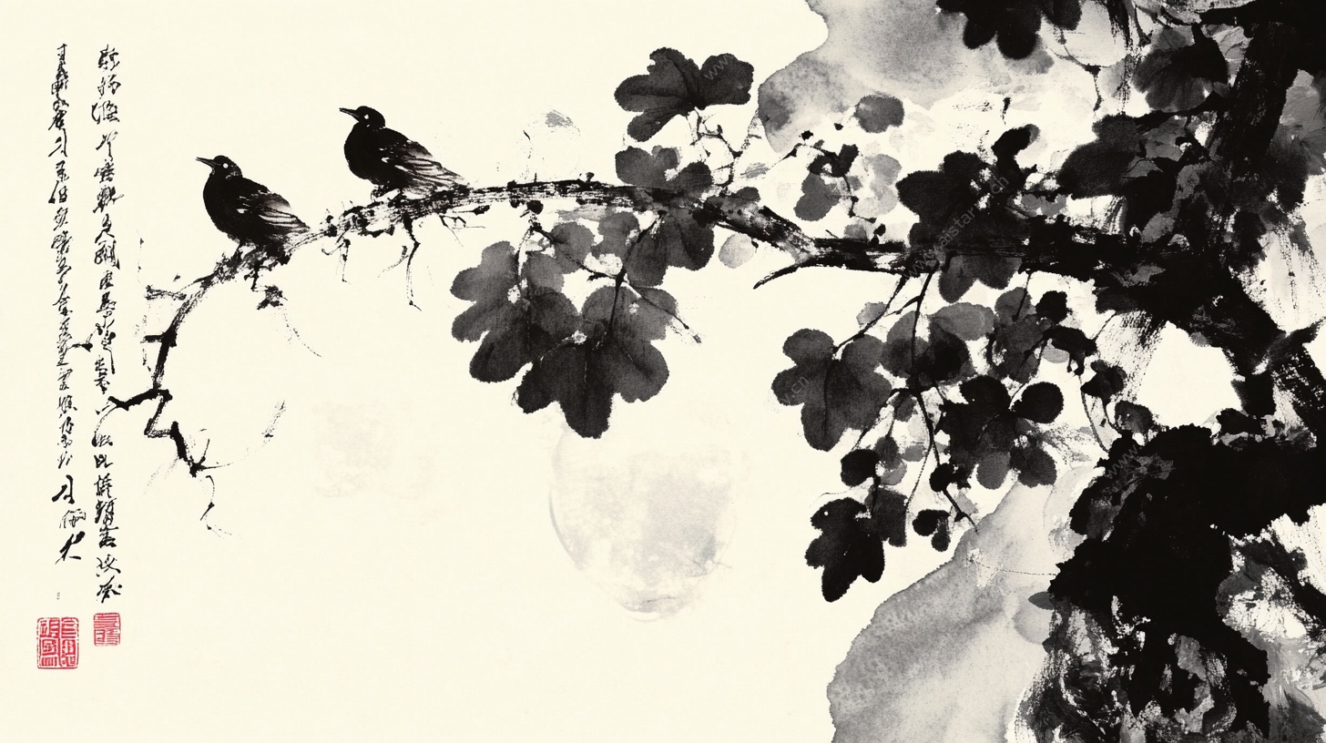 水墨双鸟图