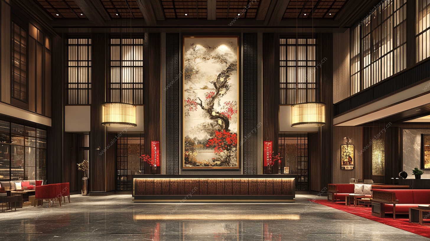中式豪华酒店大堂景观