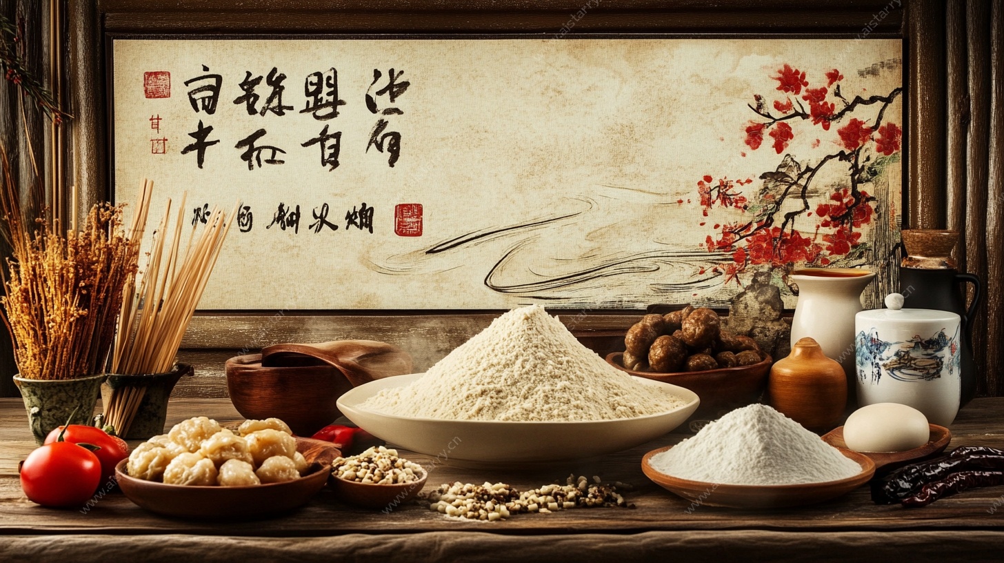 中式厨房食材与书法装饰