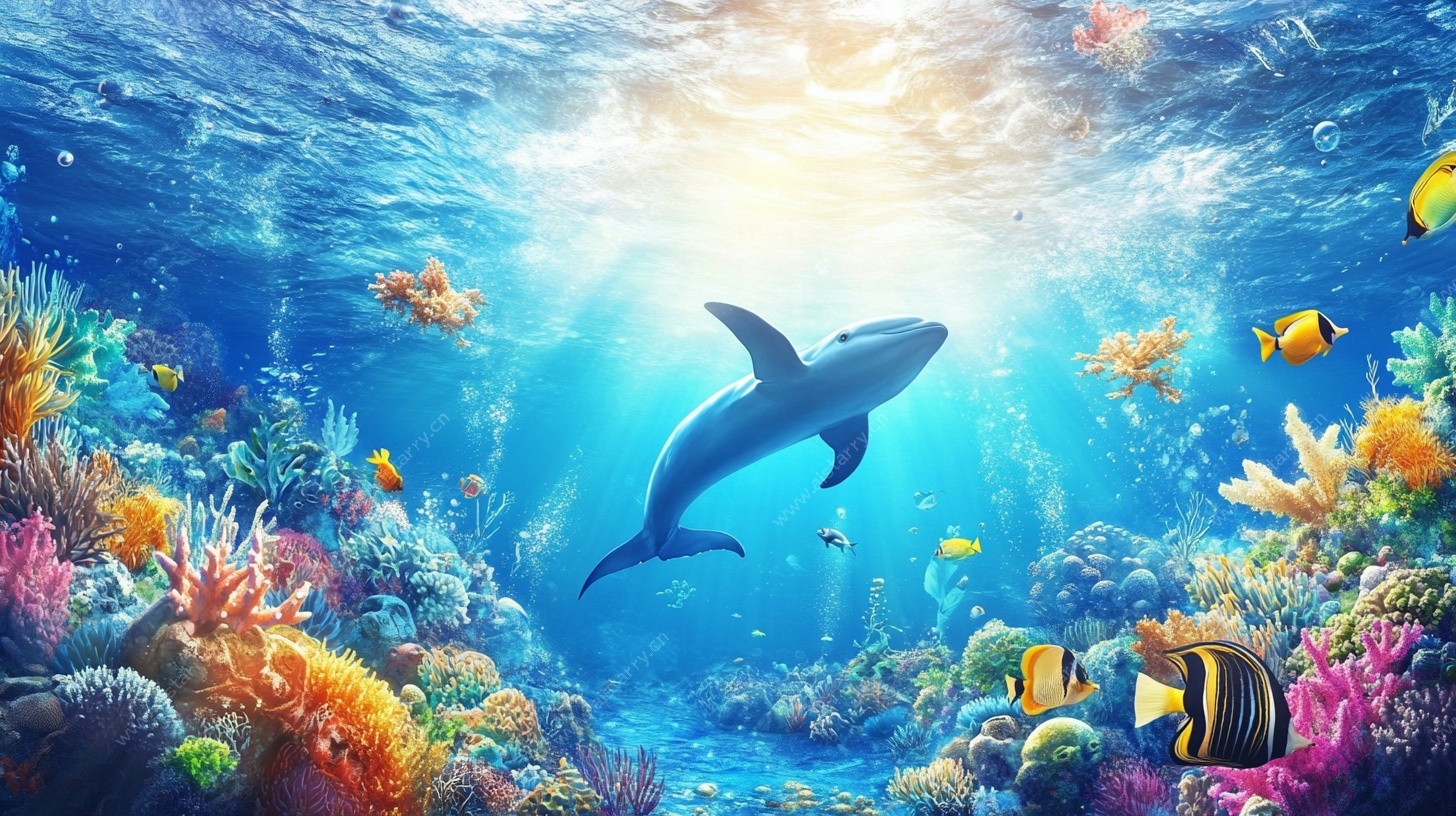梦幻海底世界的海豚遨游