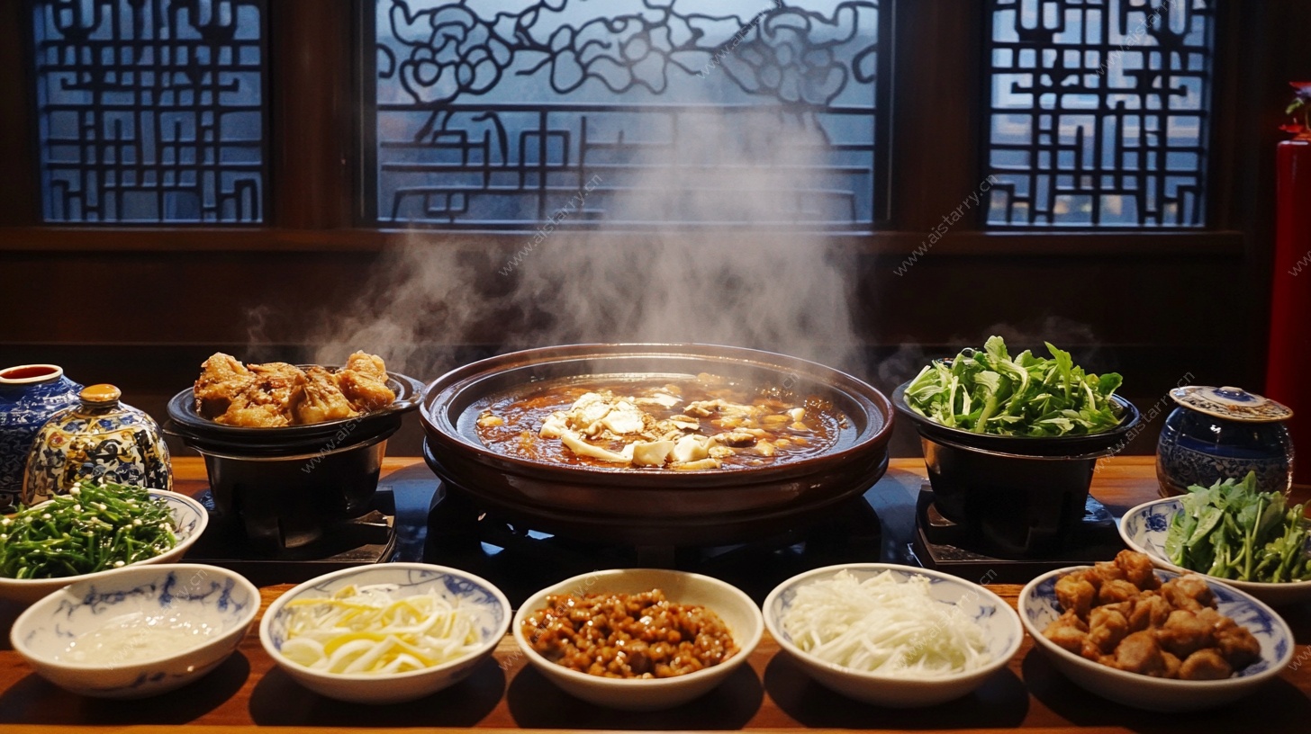 中式火锅盛宴摆桌场景