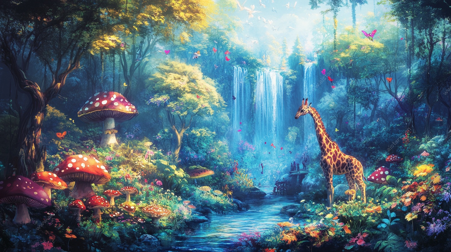 梦幻森林中的长颈鹿奇景