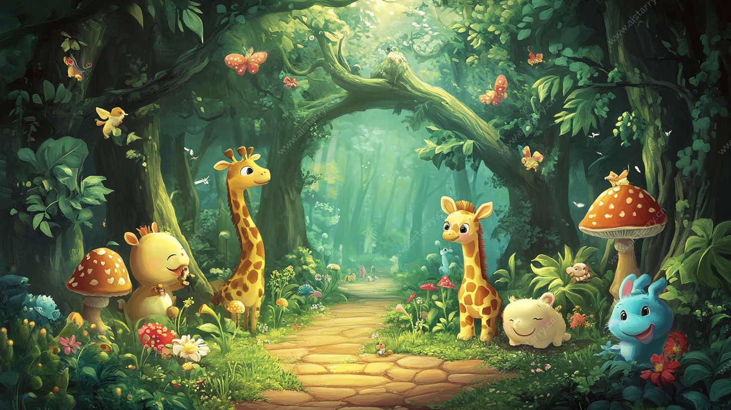 奇幻森林中的动物萌趣聚会