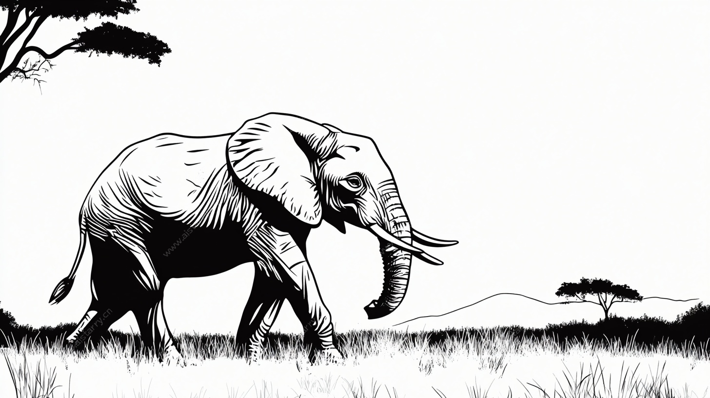 独行大象的草原剪影