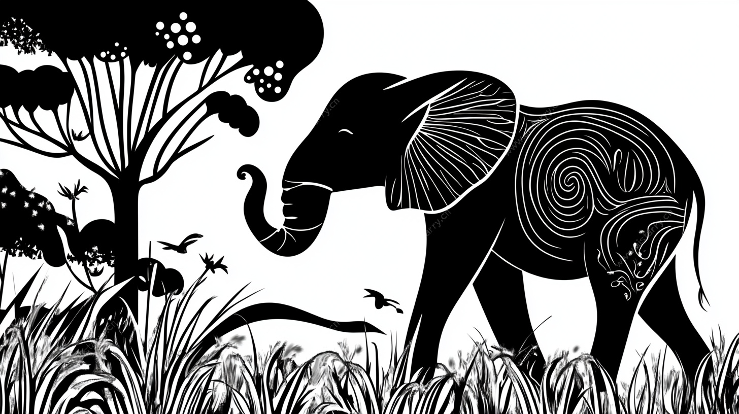 大象的丛林剪影艺术