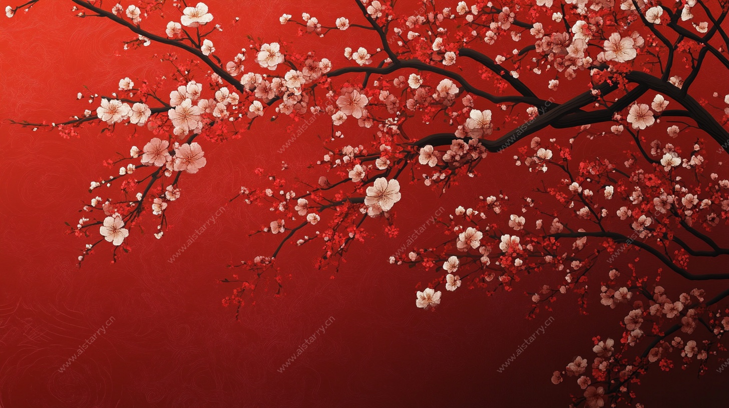 红梅绽放于红墙之上