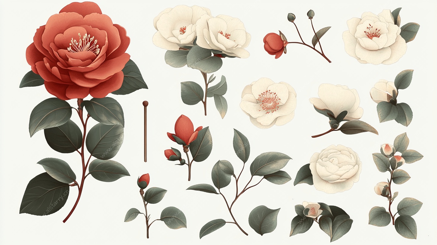 多彩山茶花植物素材集合