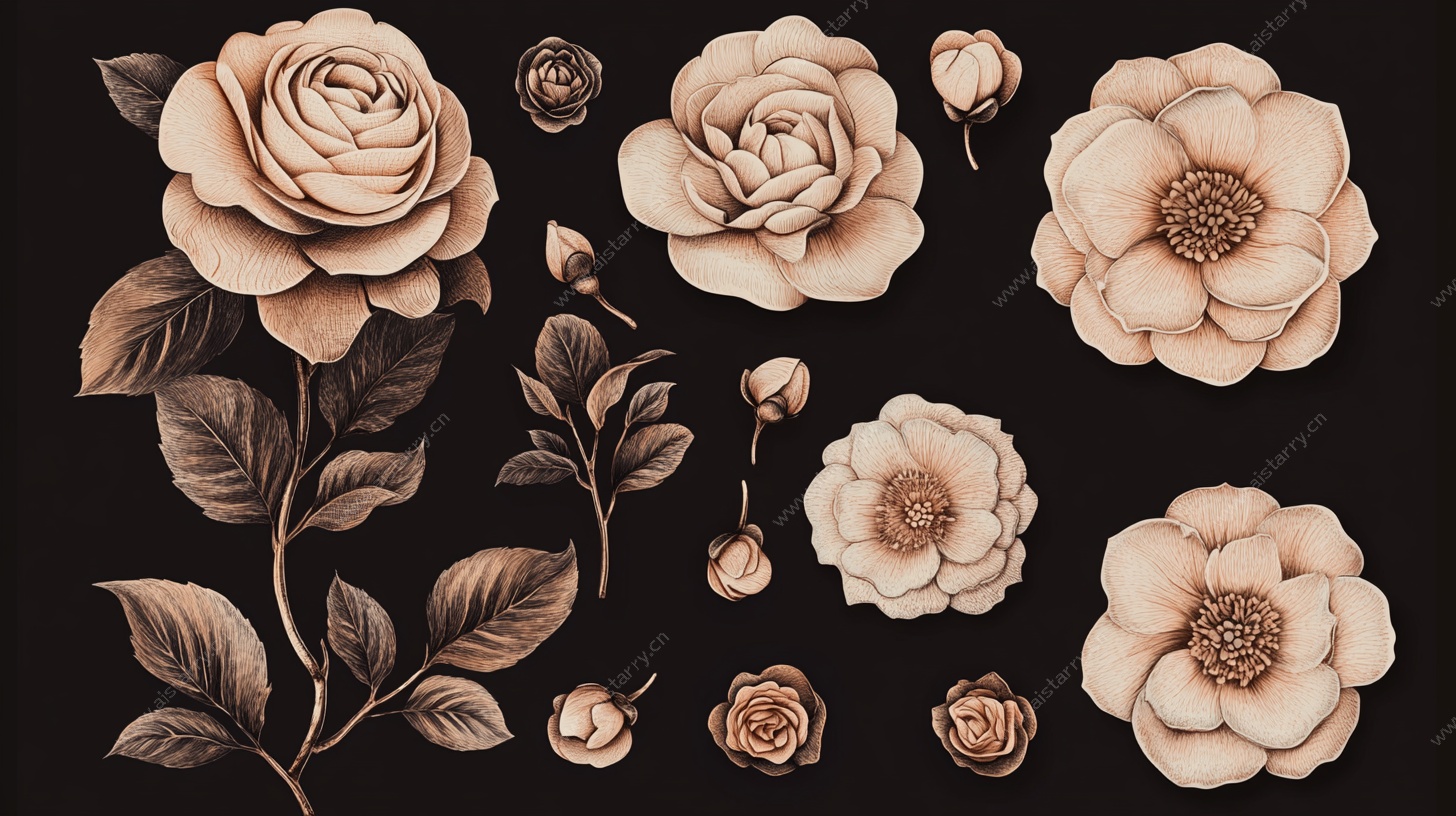 复古风手绘花卉素材