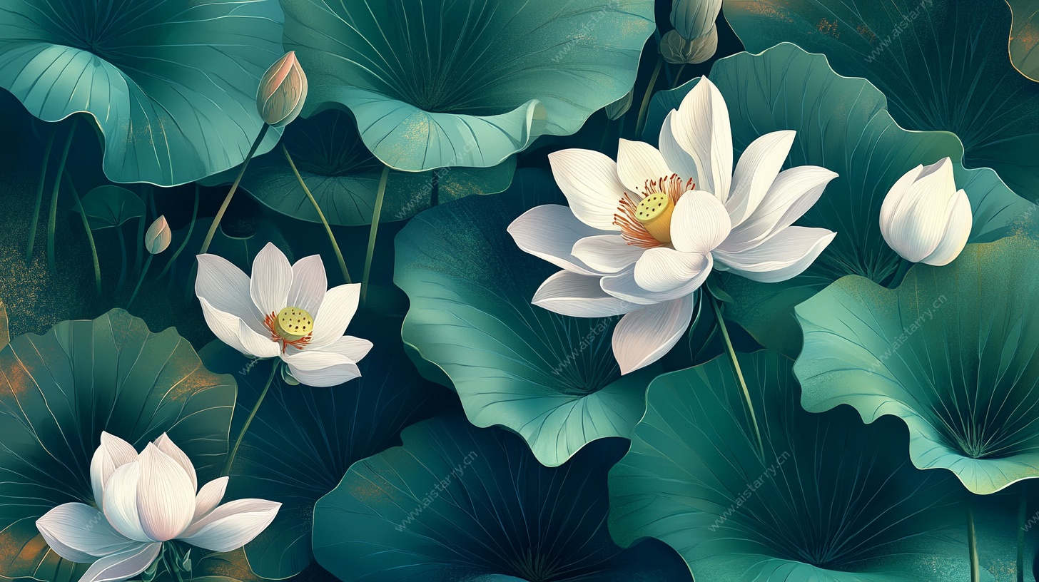 水墨风盛开荷花图