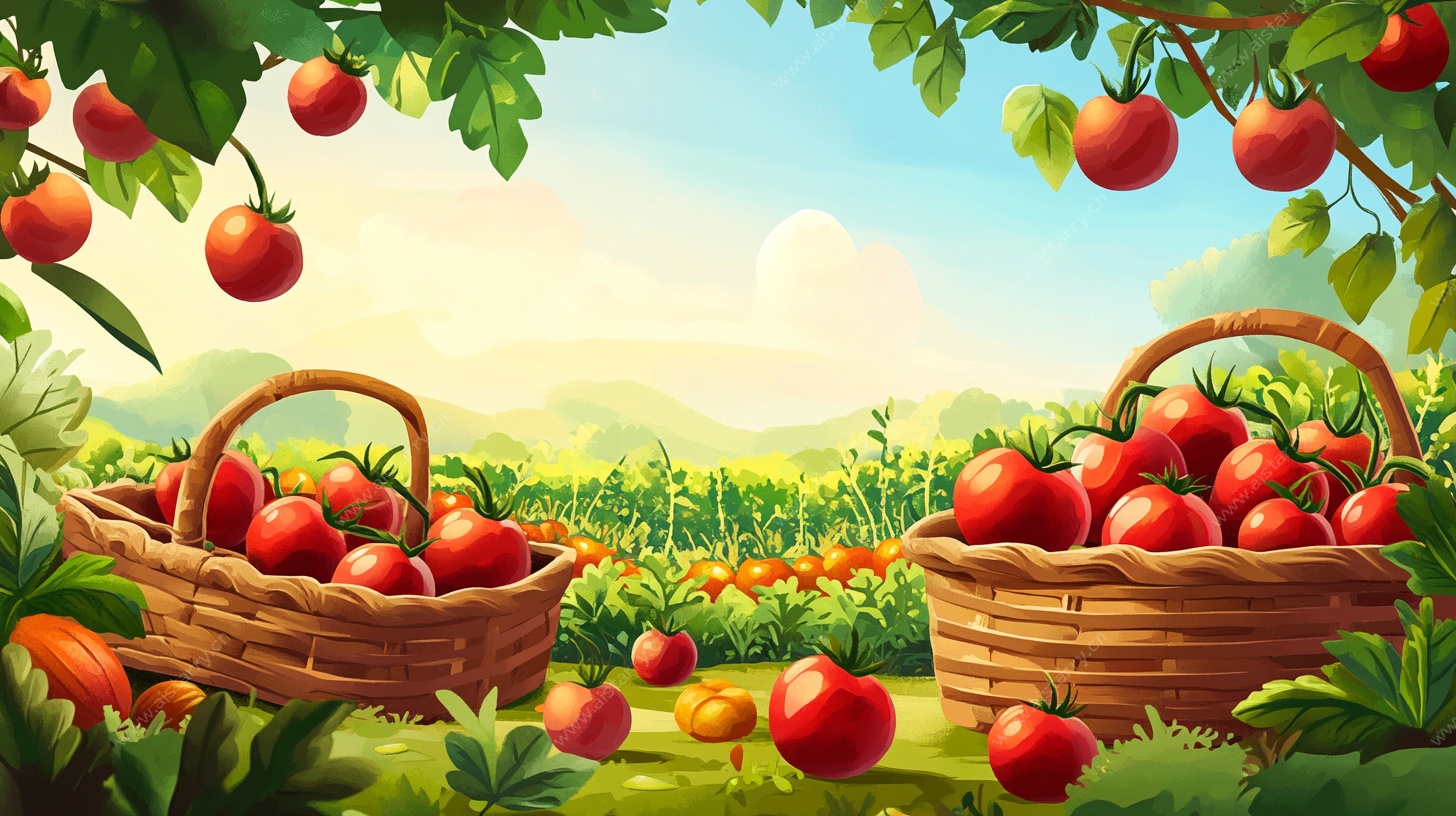 田园番茄丰收景象插画