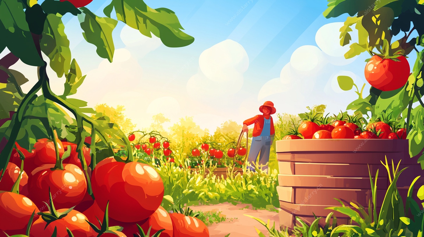 田园番茄采摘场景插画