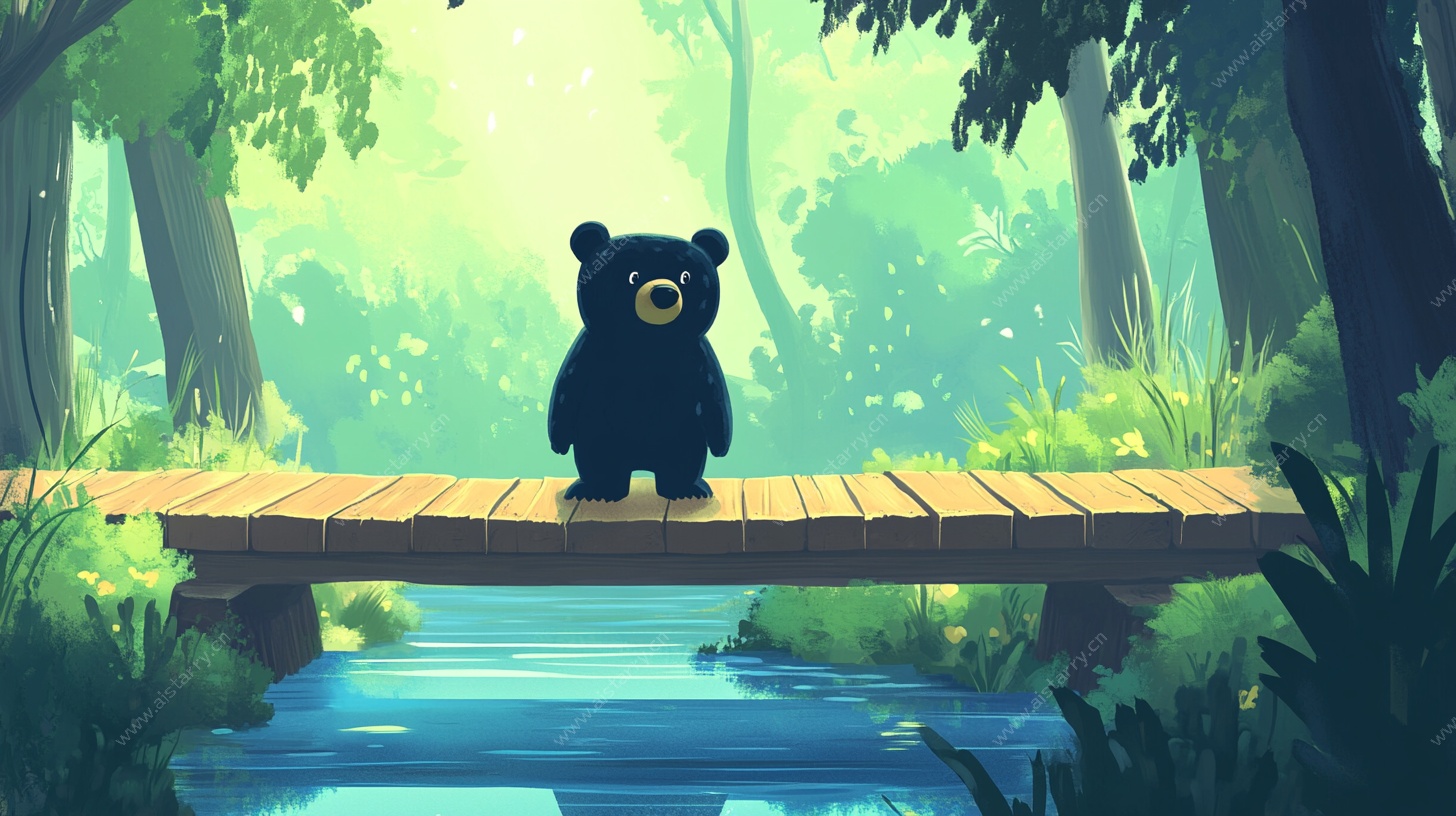 森林小熊过桥插画
