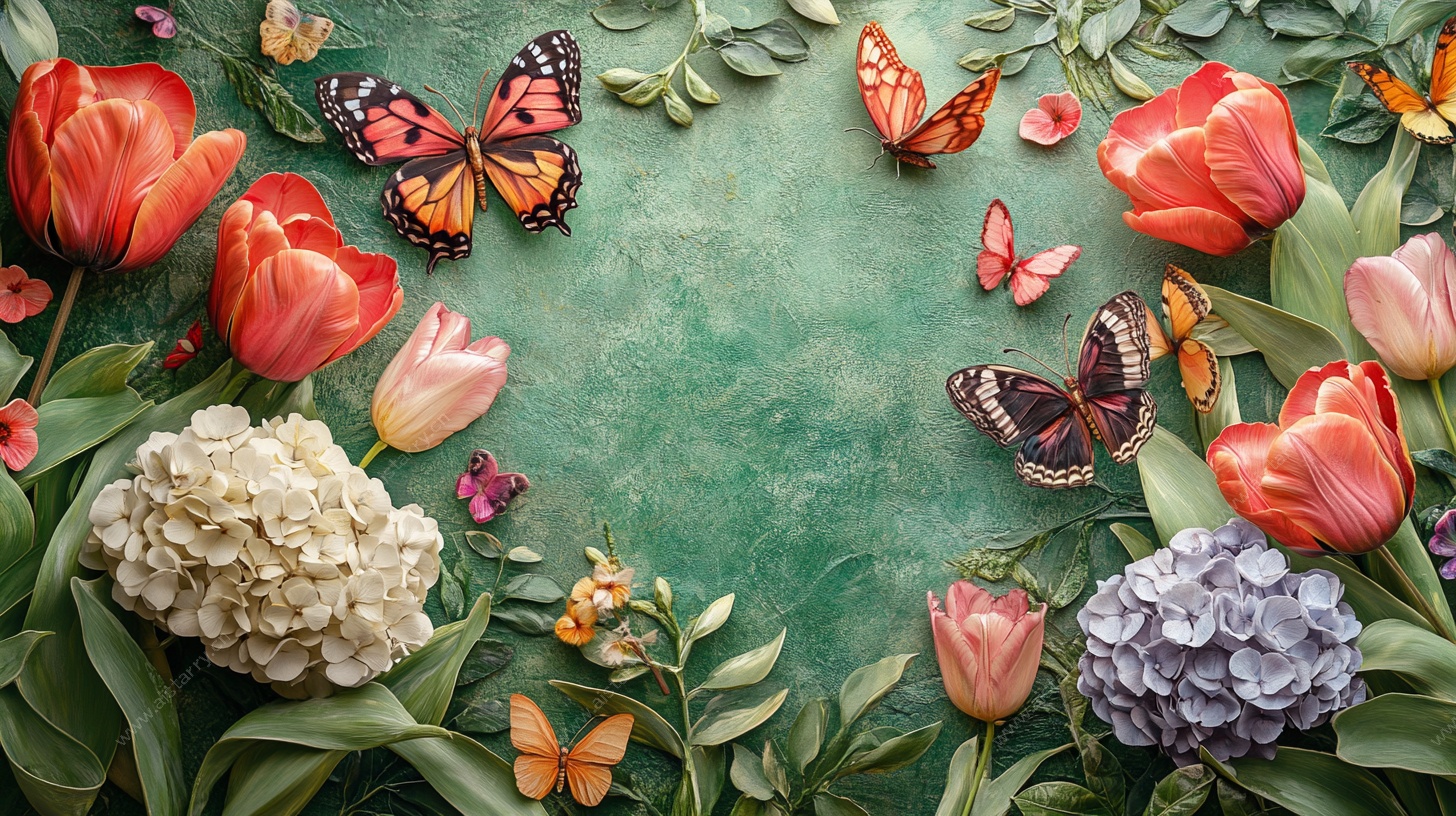 春日花卉蝴蝶梦幻图景