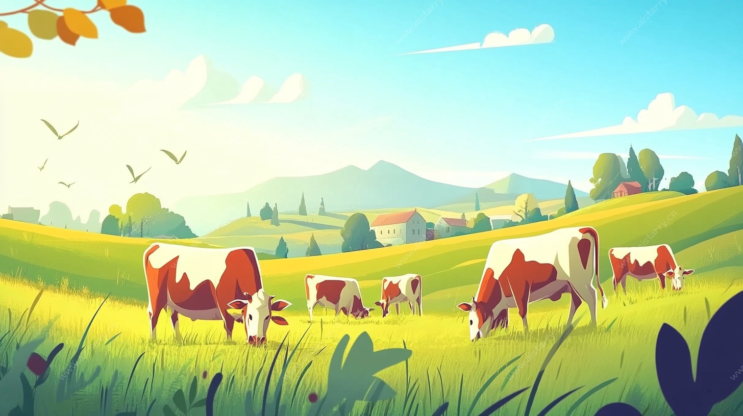 田园牧歌中的悠闲牛群