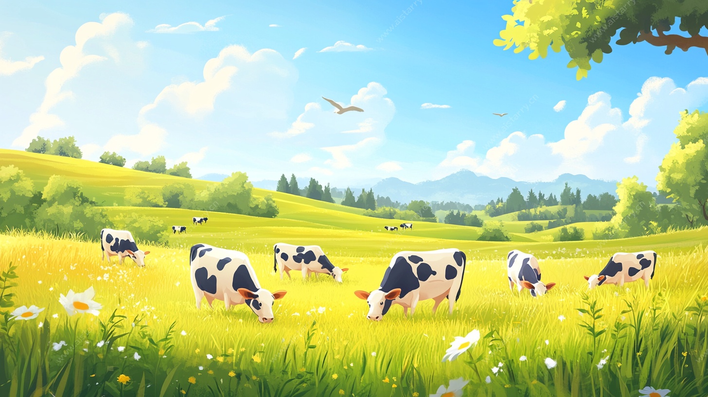 田园牧歌 奶牛悠然的草地风光