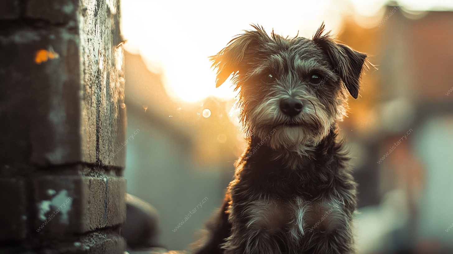 夕阳下的可爱小狗