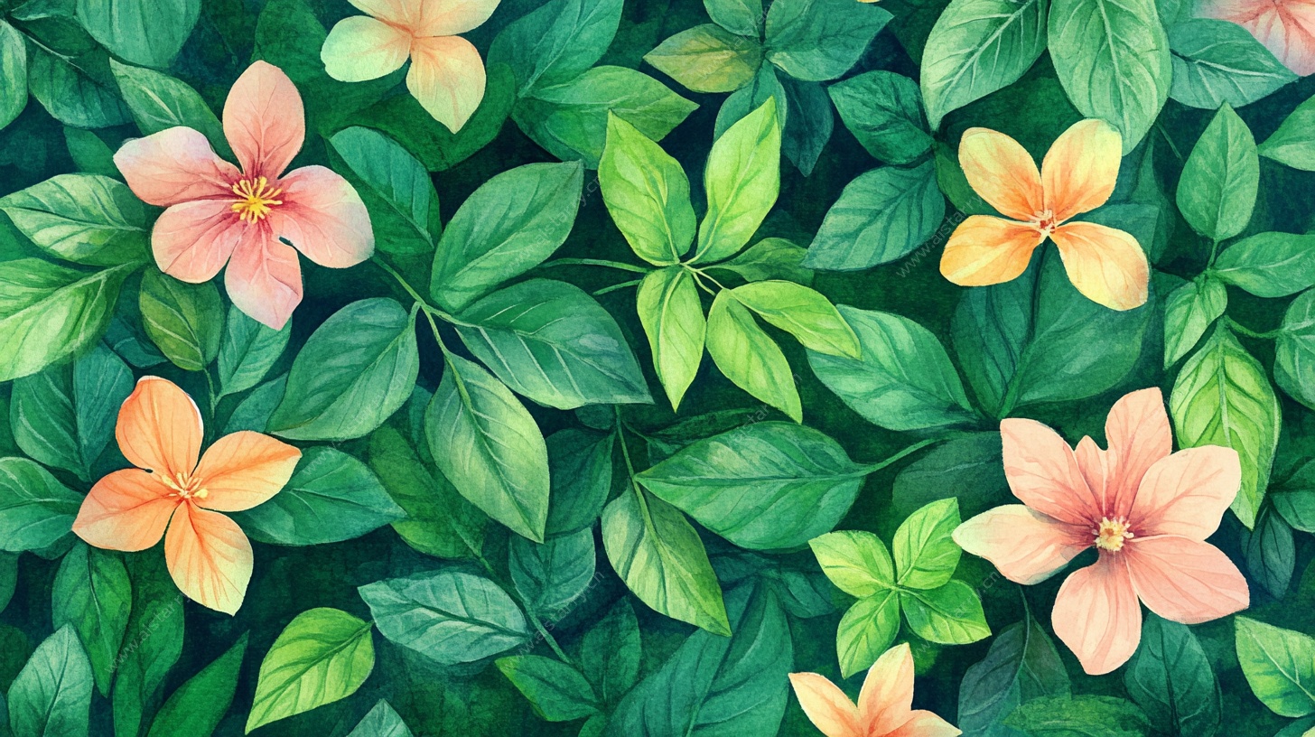 繁花绿叶的清新植物图案