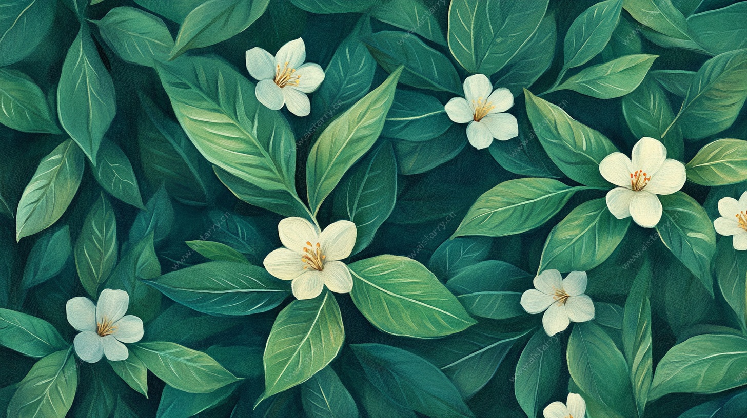 茉莉花叶无缝背景图