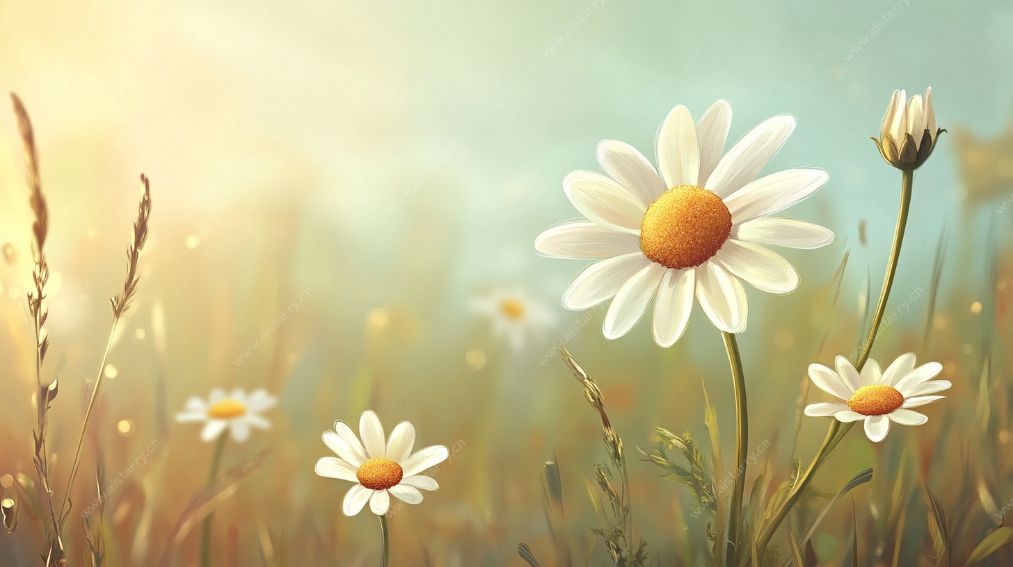 阳光下的雏菊田园风光