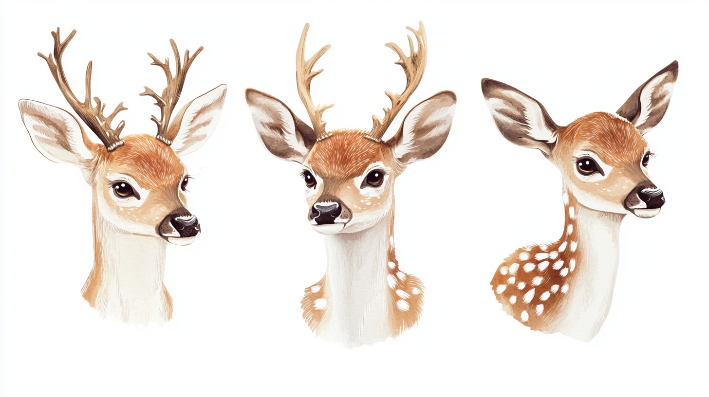 三只小鹿水彩头像