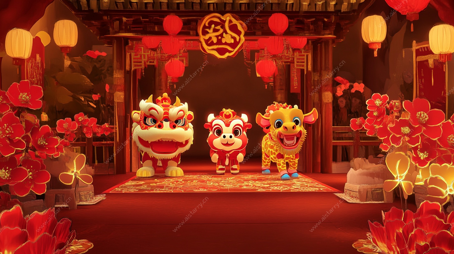 舞狮贺岁喜庆场景图