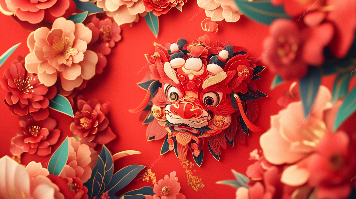 瑞狮贺春繁花绕