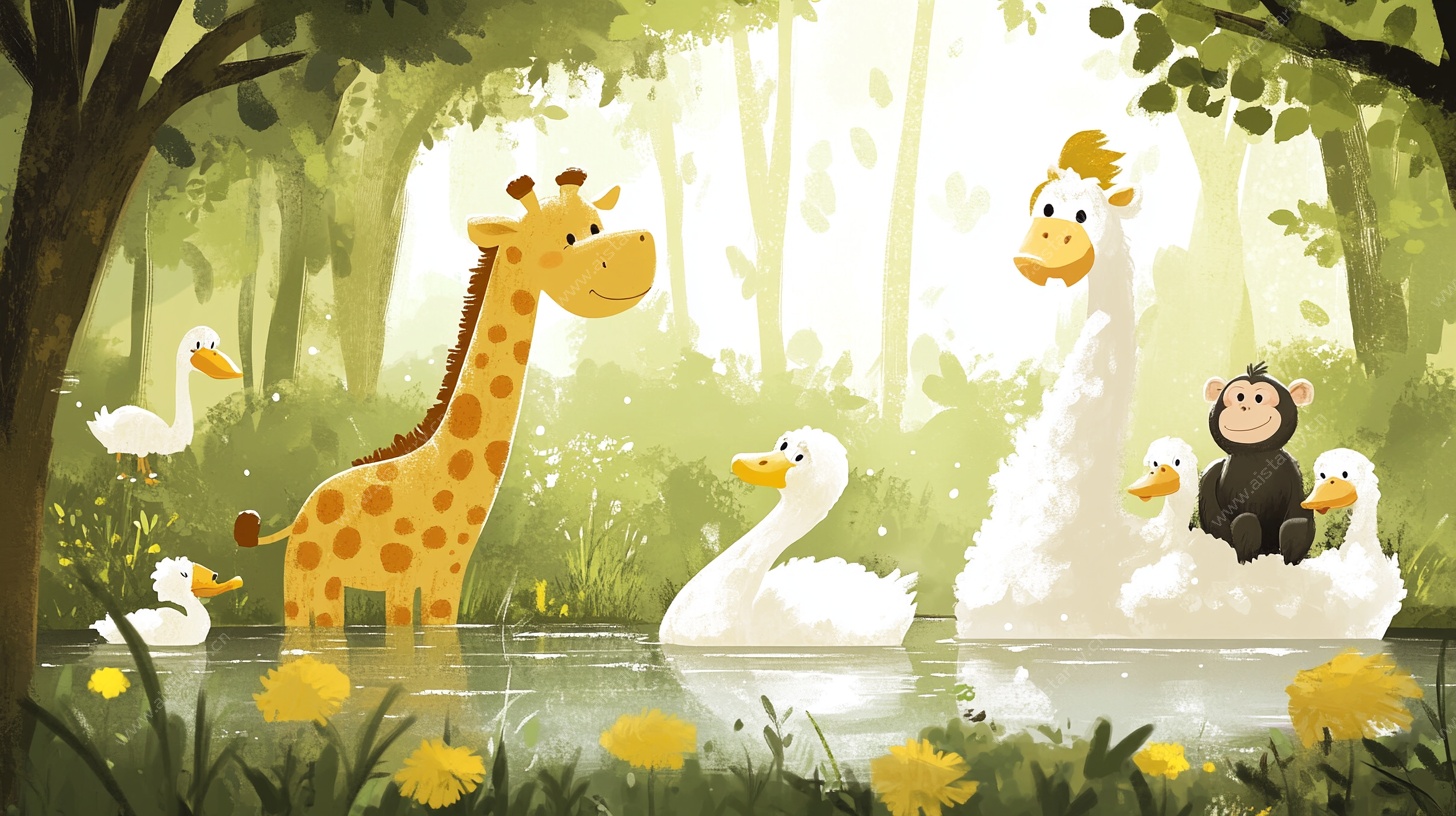 动物们的森林湖畔聚会